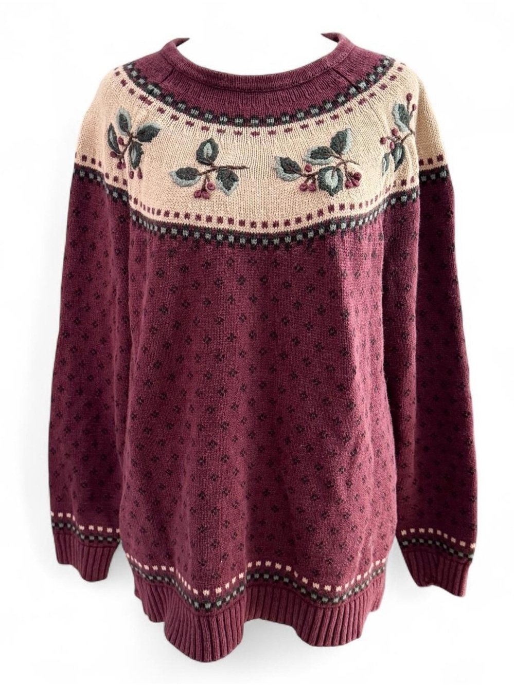 Vintage C.J. Banks Hand-Embroidered Berry Sweater – Plus Size 1X 🍇🍂